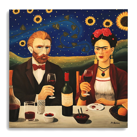 "Van Gogh and Frida Kahlo" acrylic on canvas 50x50 cm.